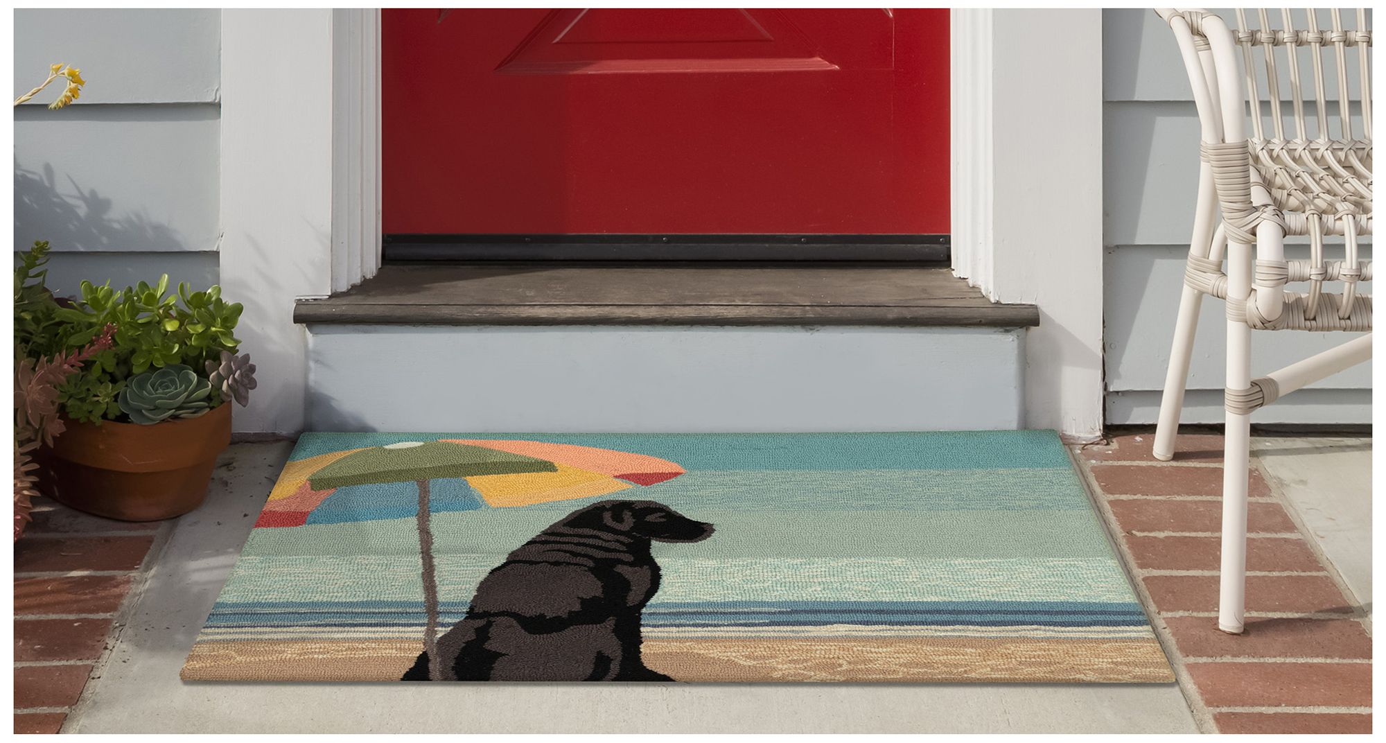 Liora Manne Frontporch Parasol And Pup Indoor/Outdoor Mat Multi 2'x3'