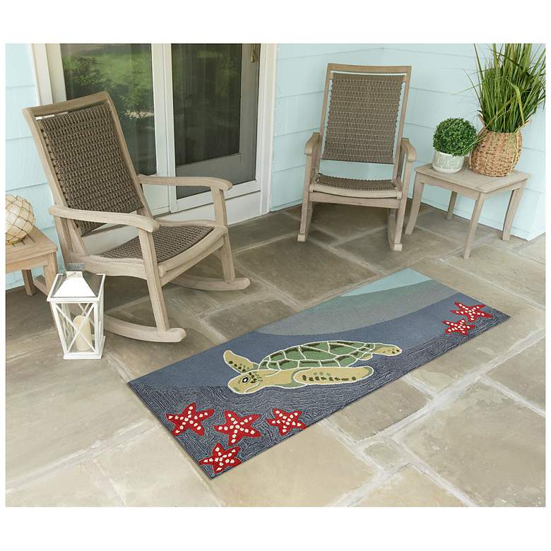 Image 1 Liora Manne Frontporch Sea Turtle Indoor/Outdoor Mat Ocean 2'x5'