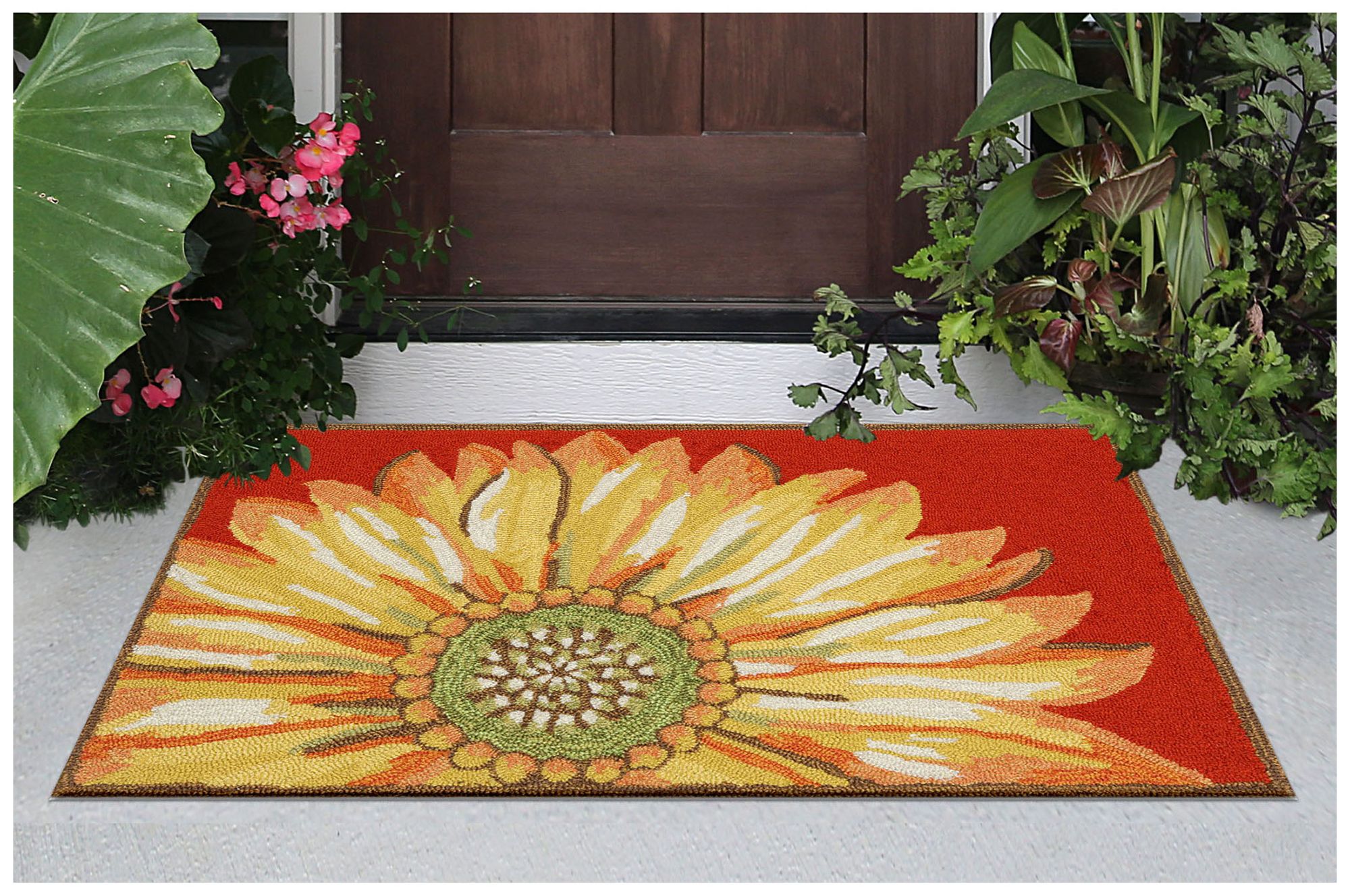 Liora Manne Frontporch Sunflower Indoor/Outdoor Mat Red 1'8"x2'