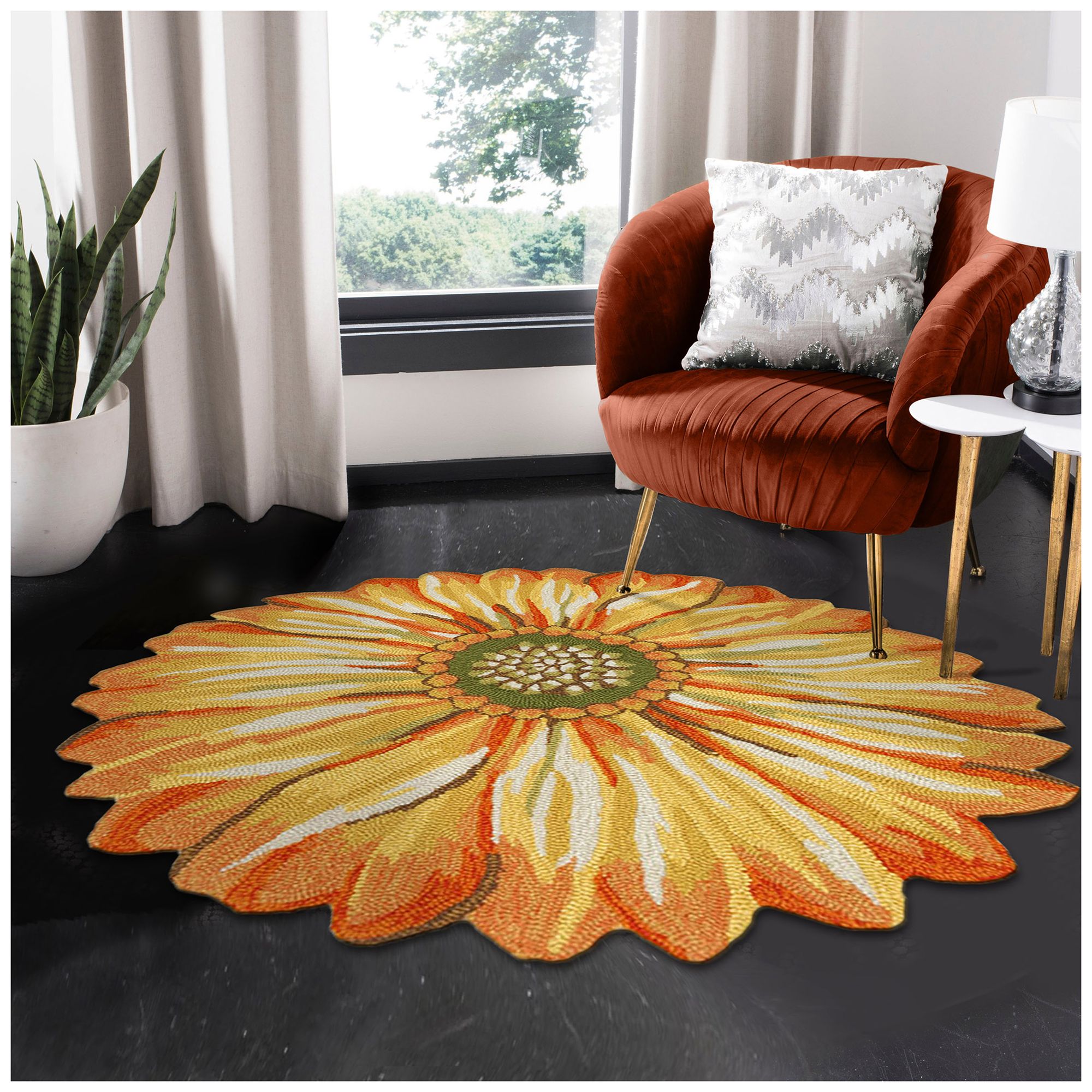 Thumbnail1 of Liora Manne Frontporch Sunflower Indoor/Outdoor Mat Yellow 5' Round