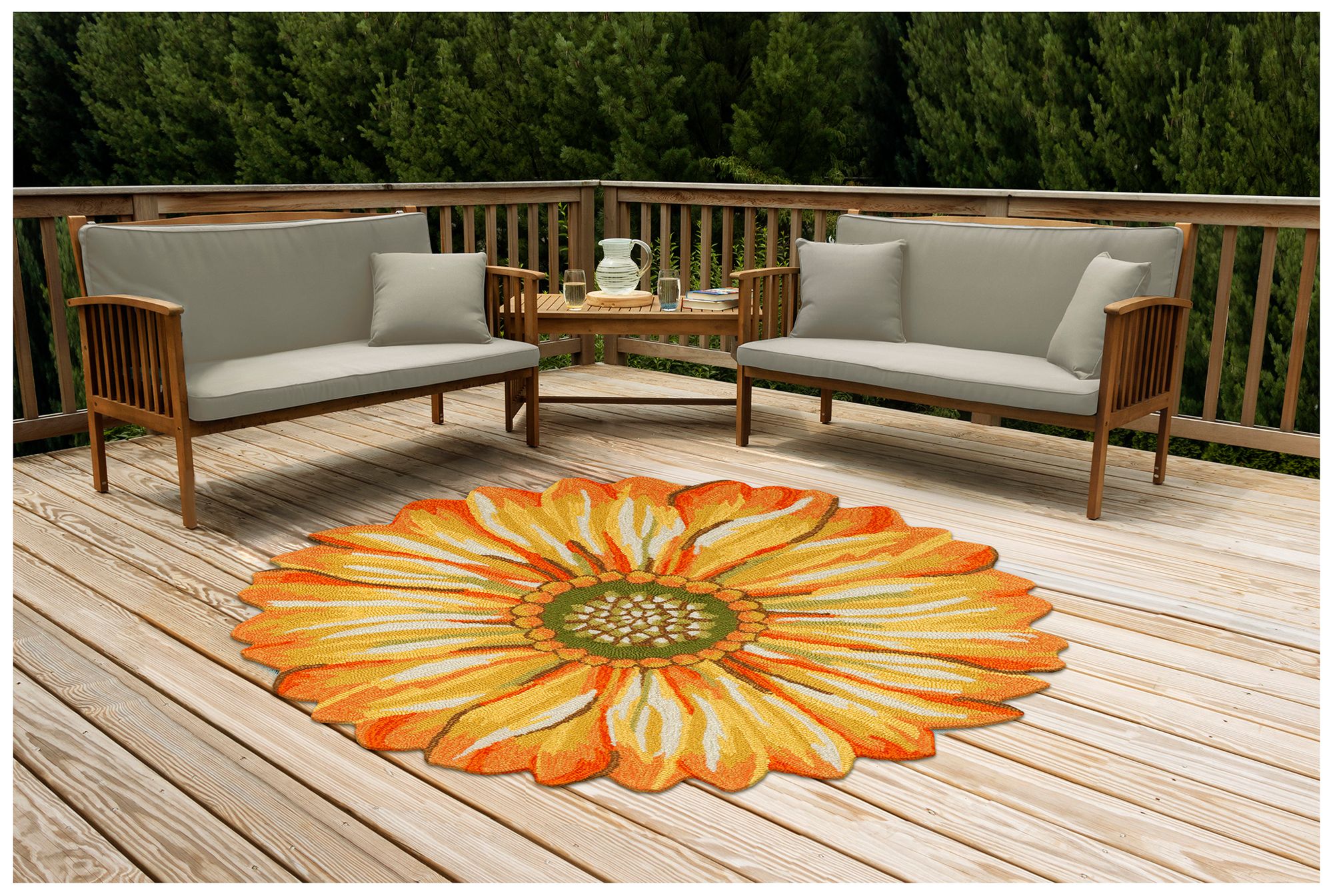 Thumbnail3 of Liora Manne Frontporch Sunflower Indoor/Outdoor Mat Yellow 5' Round more views