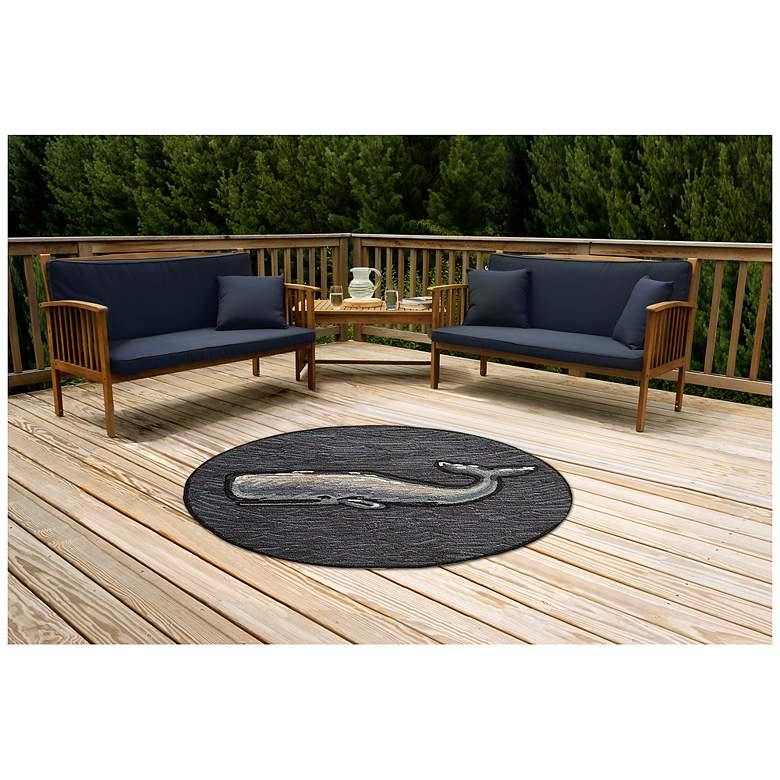 Image 3 Liora Manne Frontporch Whale Indoor/Outdoor Mat Ocean 3' Round more views