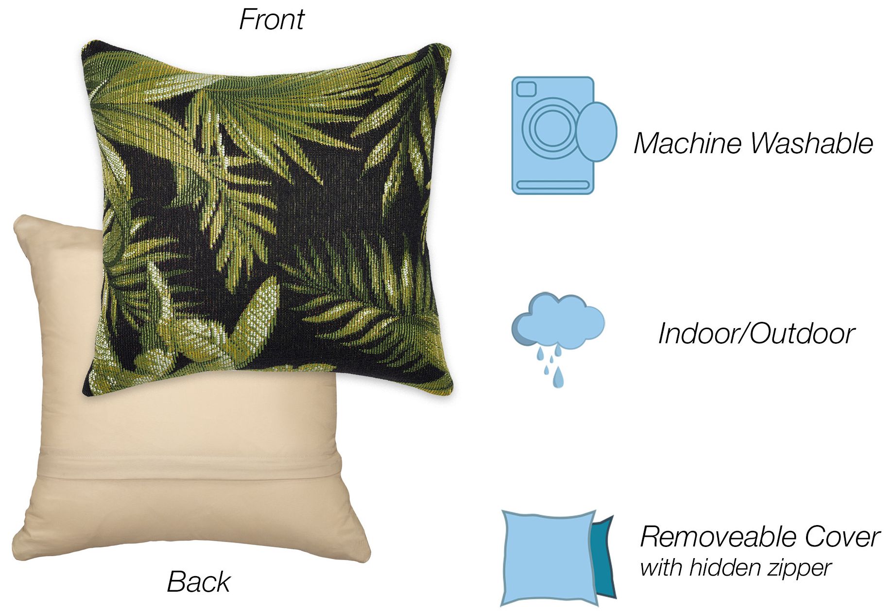 Image 4 Liora Manne Marina Jungle Leaves Indoor/Outdoor Pillow Black 12"x18&qu more views