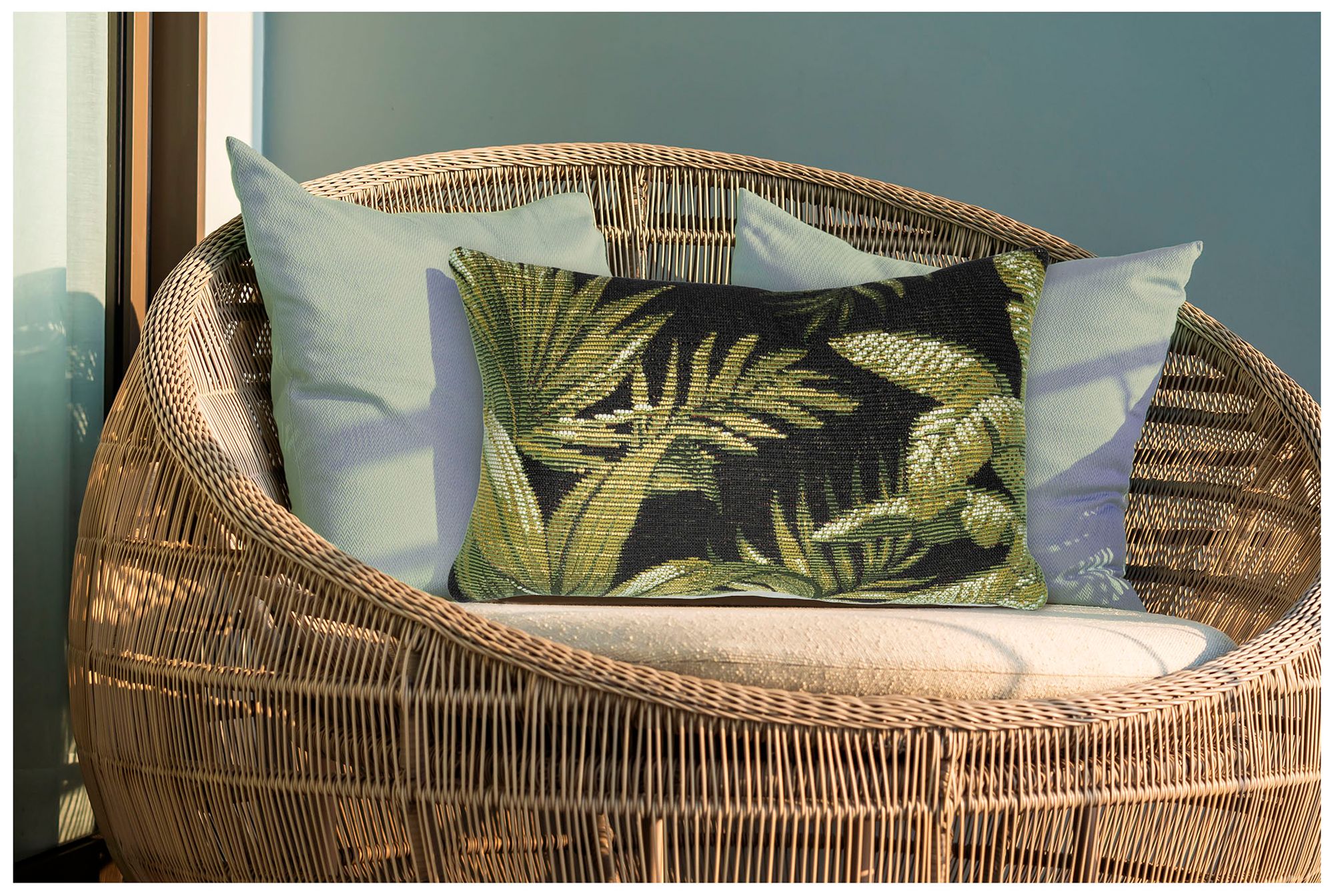 Image 7 Liora Manne Marina Jungle Leaves Indoor/Outdoor Pillow Black 12"x18&qu more views