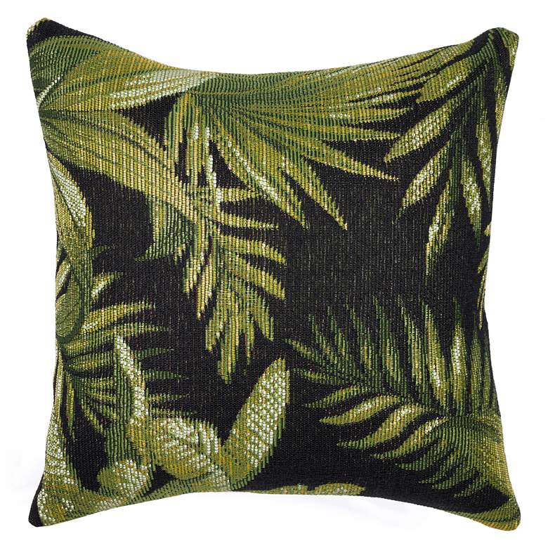 Image 1 Liora Manne Marina Jungle Leaves Indoor/Outdoor Pillow Black 18"x18"