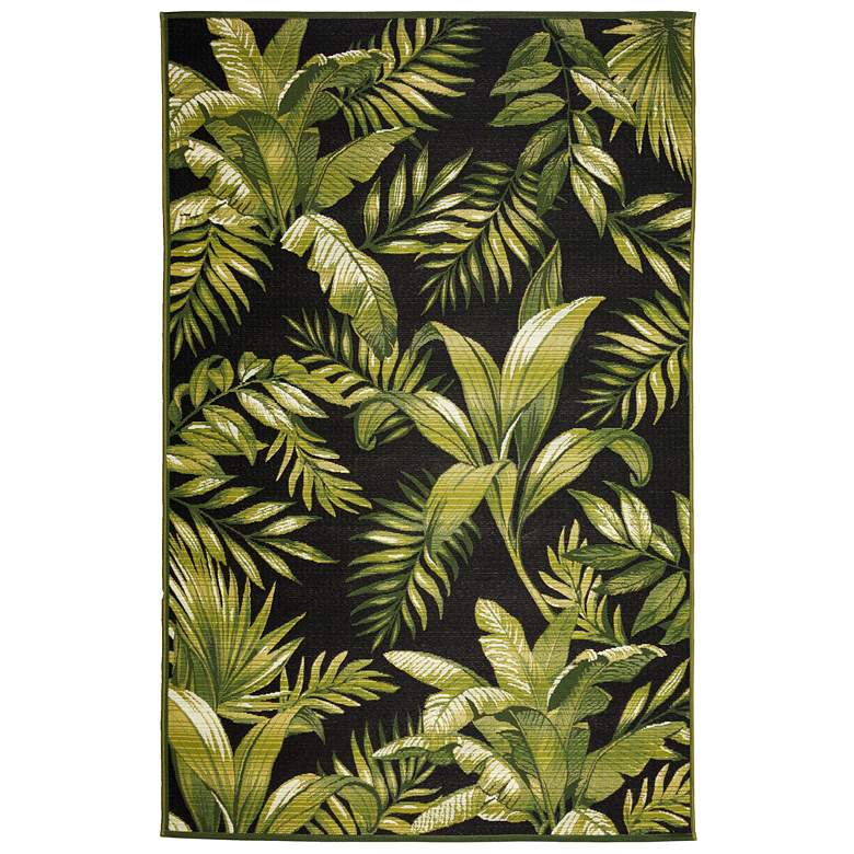 Image 1 Liora Manne Marina Jungle Leaves Indoor/Outdoor Rug Black 4&#39;10 inch x