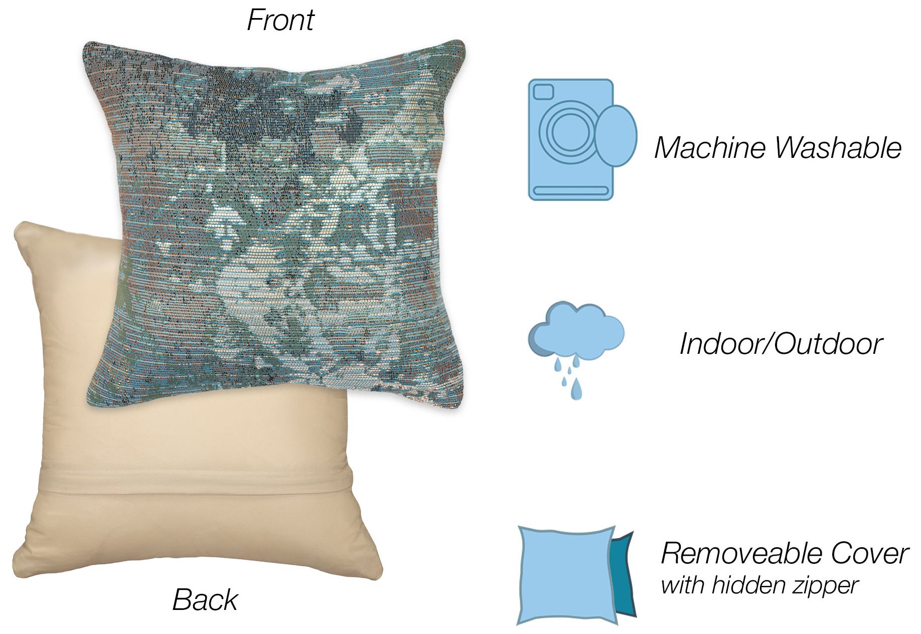 Image 4 Liora Manne Marina Kermin Indoor/Outdoor Pillow Blue 18"x18" more views