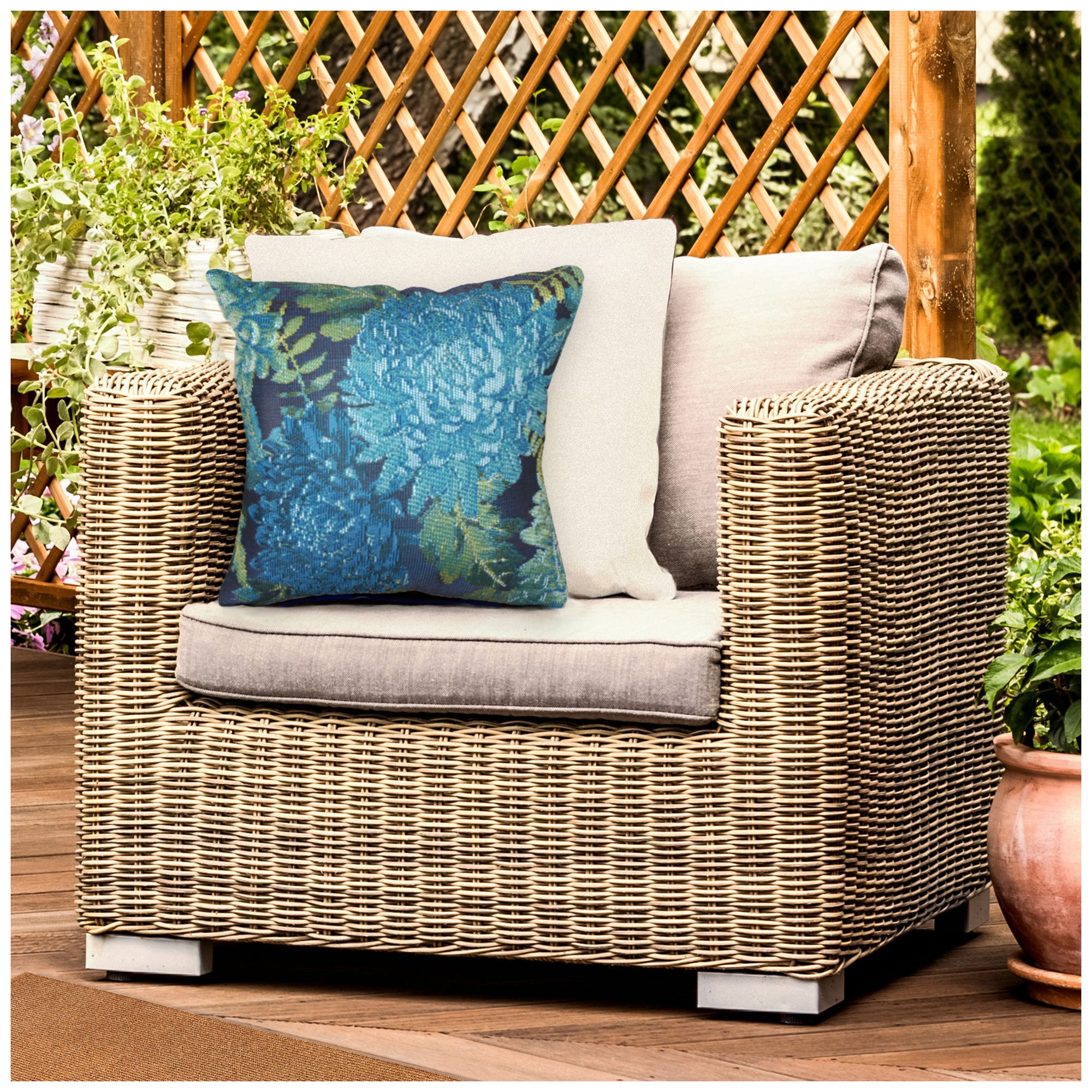 Image 3 Liora Manne Marina Mums Indoor/Outdoor Pillow Blue 18"x18" more views