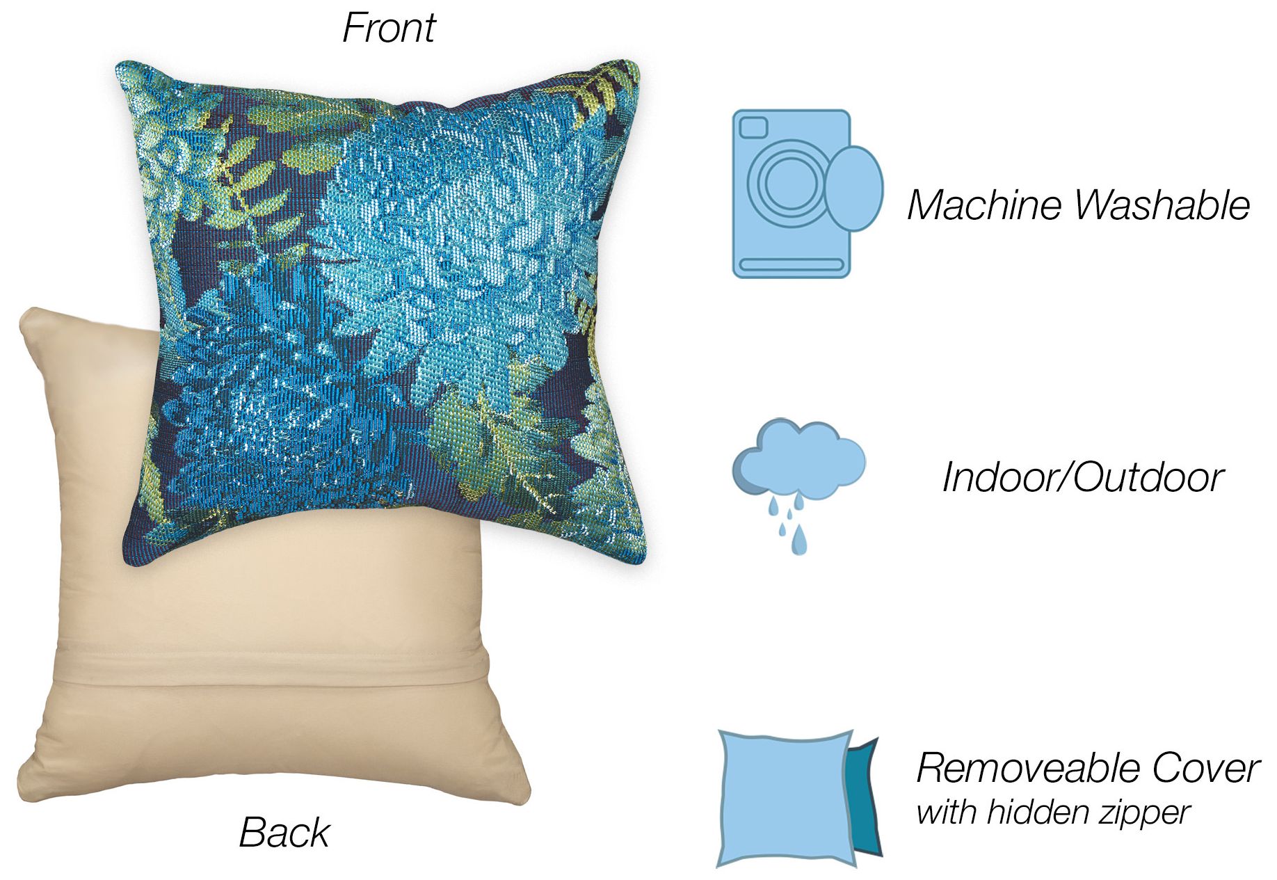 Image 4 Liora Manne Marina Mums Indoor/Outdoor Pillow Blue 18"x18" more views