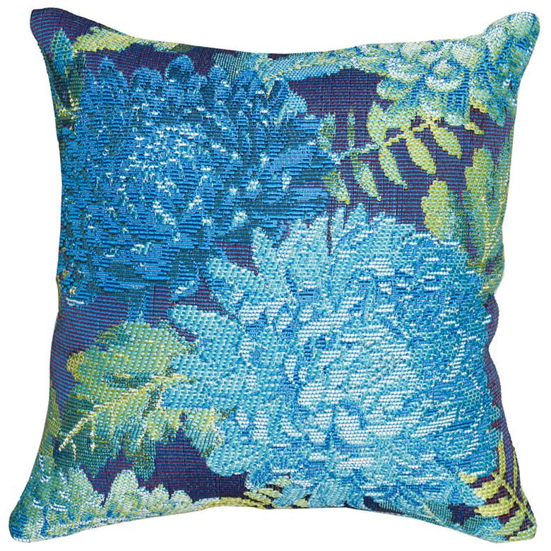 Image 1 Liora Manne Marina Mums Indoor/Outdoor Pillow Blue 18"x18"
