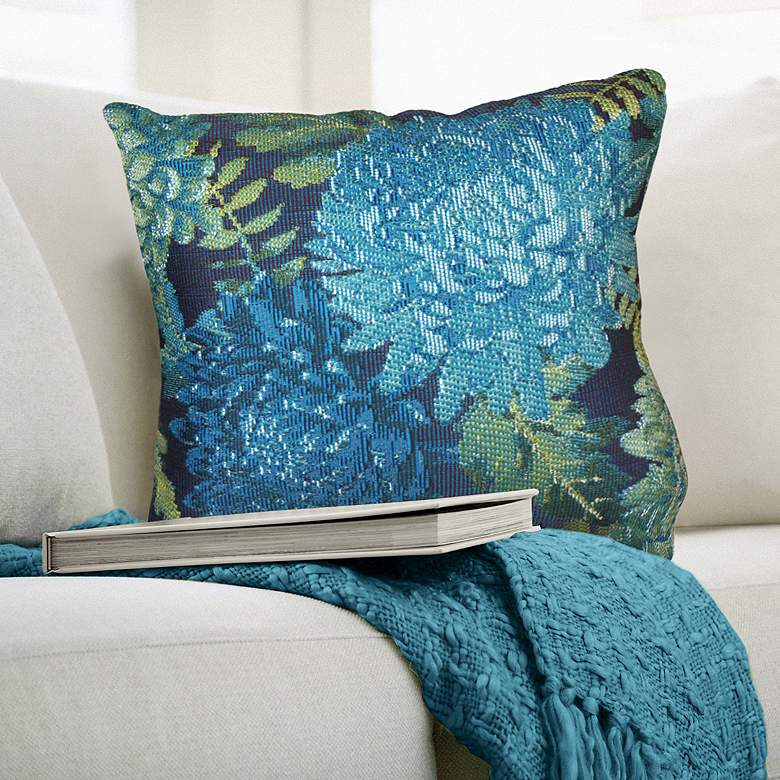 Image 1 Liora Manne Marina Mums Indoor/Outdoor Pillow Blue 18"x18"