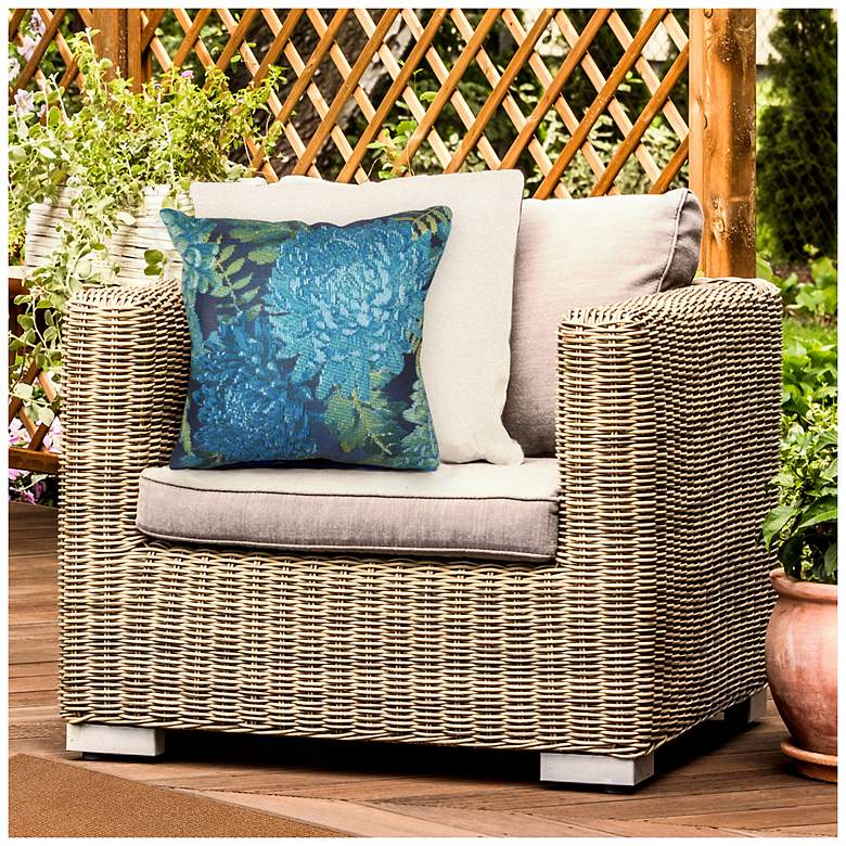 Image 3 Liora Manne Marina Mums Indoor/Outdoor Pillow Blue 18"x18" more views