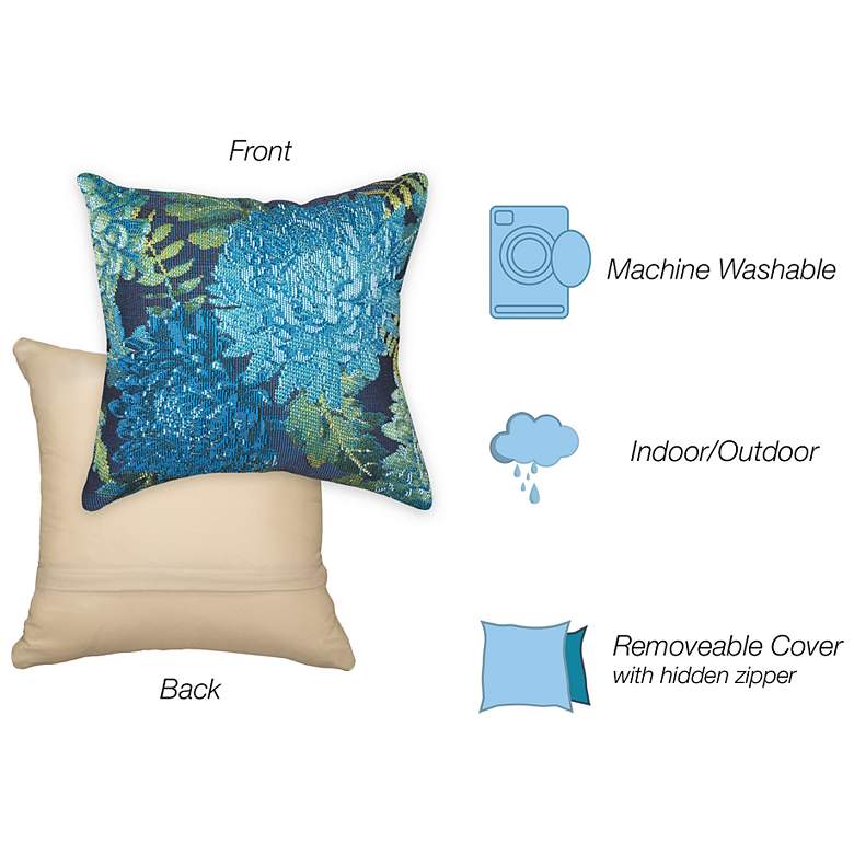 Image 4 Liora Manne Marina Mums Indoor/Outdoor Pillow Blue 18"x18" more views