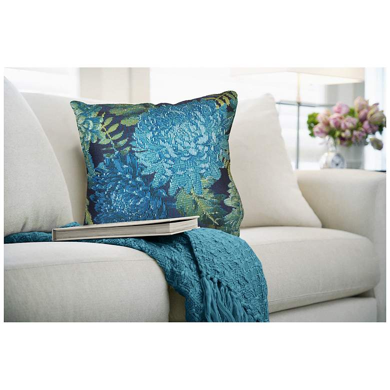 Image 7 Liora Manne Marina Mums Indoor/Outdoor Pillow Blue 18"x18" more views