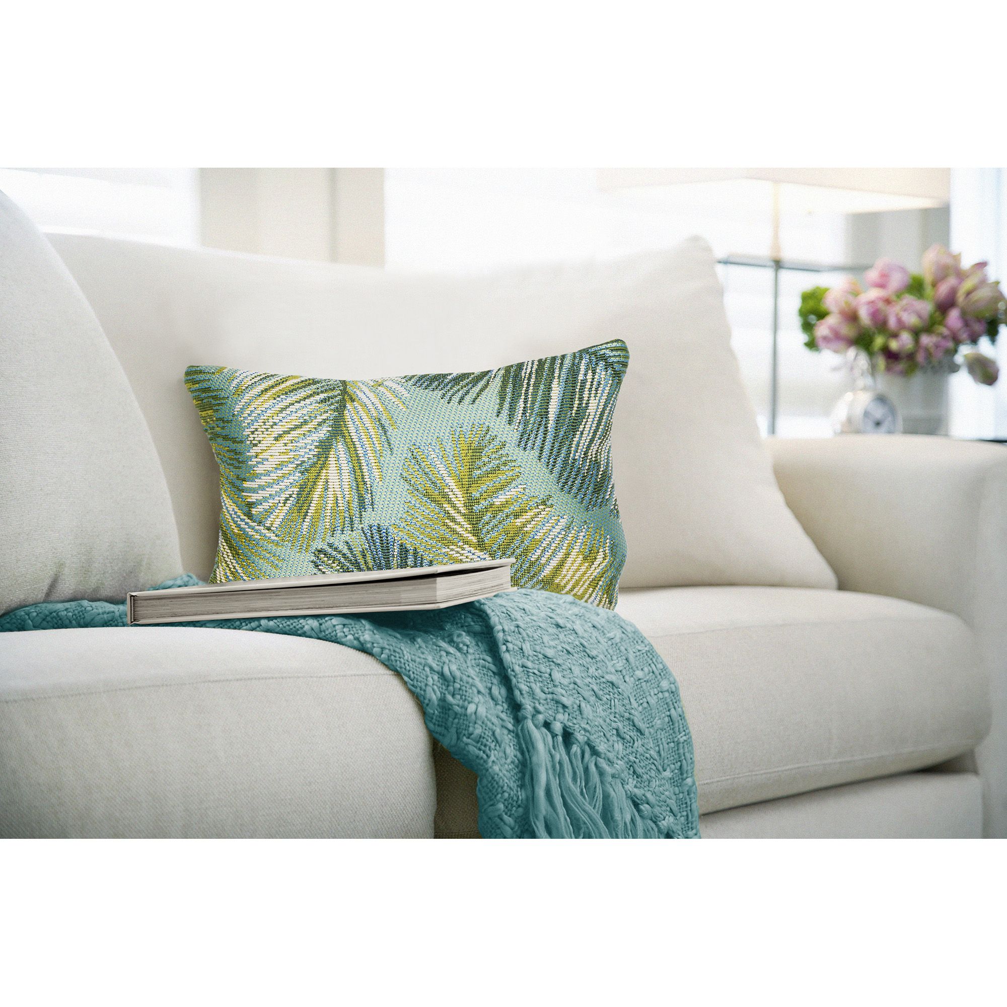 Image 5 Liora Manne Marina Palm Border Indoor/Outdoor Pillow Aqua 12" x 18&quo more views
