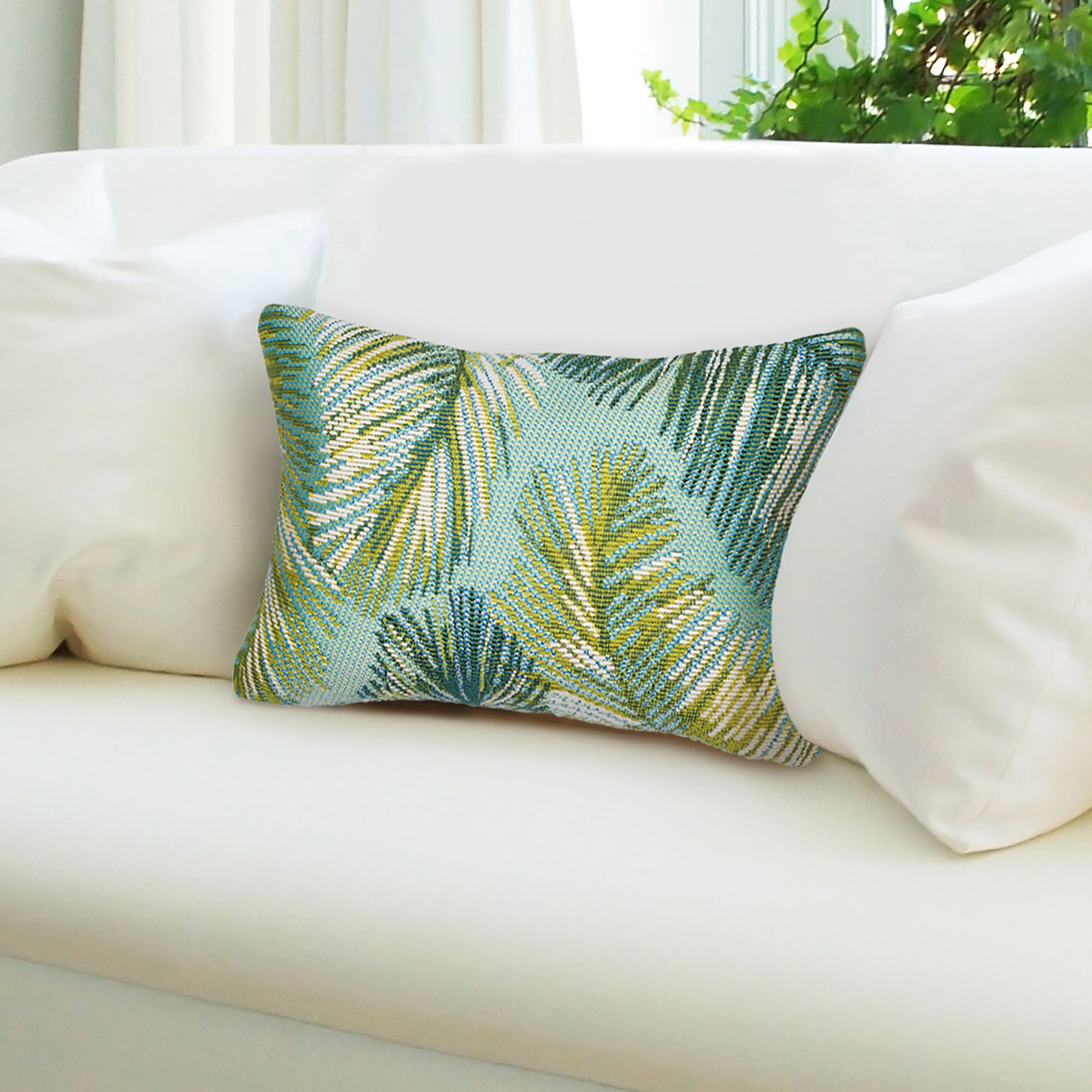 Image 7 Liora Manne Marina Palm Border Indoor/Outdoor Pillow Aqua 12" x 18&quo more views