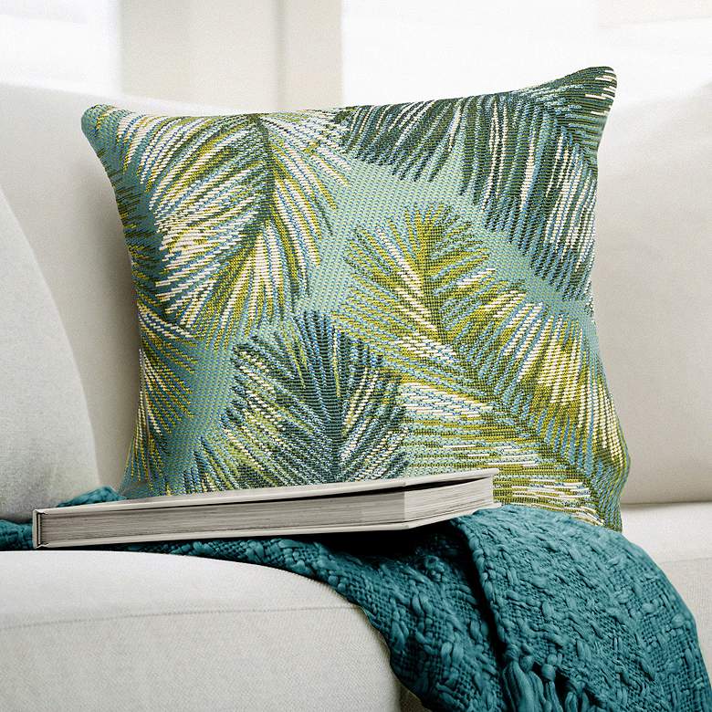 Image 1 Liora Manne Marina Palm Border Indoor/Outdoor Pillow Aqua 18" x 18&quo