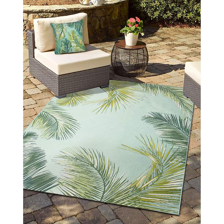 Image 7 Liora Manne Marina Palm Border Indoor/Outdoor Pillow Aqua 18" x 18&quo more views