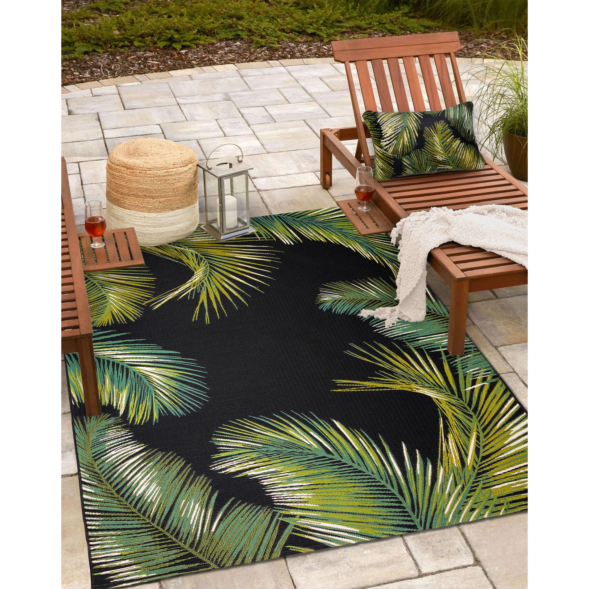 Image 5 Liora Manne Marina Palm Border Indoor/Outdoor Pillow Black 12" x 18 more views