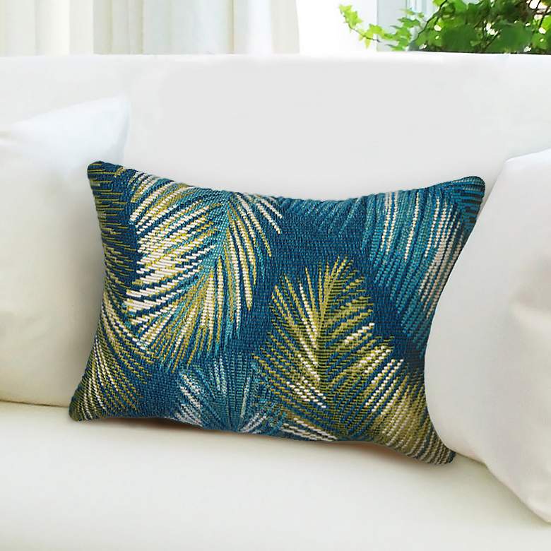 Image 1 Liora Manne Marina Palm Border Indoor/Outdoor Pillow Navy 12" x 18&quo