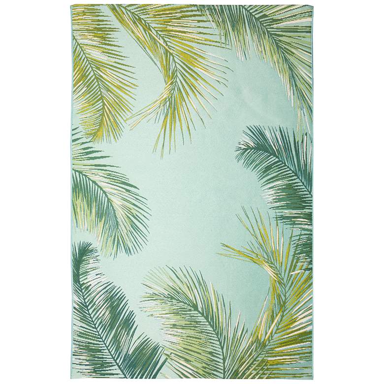 Image 1 Liora Manne Marina Palm Border Indoor/Outdoor Rug Aqua 4&#39;10 inch x 7&#
