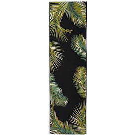 Image1 of Liora Manne Marina Palm Border Indoor/Outdoor Rug Black 1'11" x 7&
