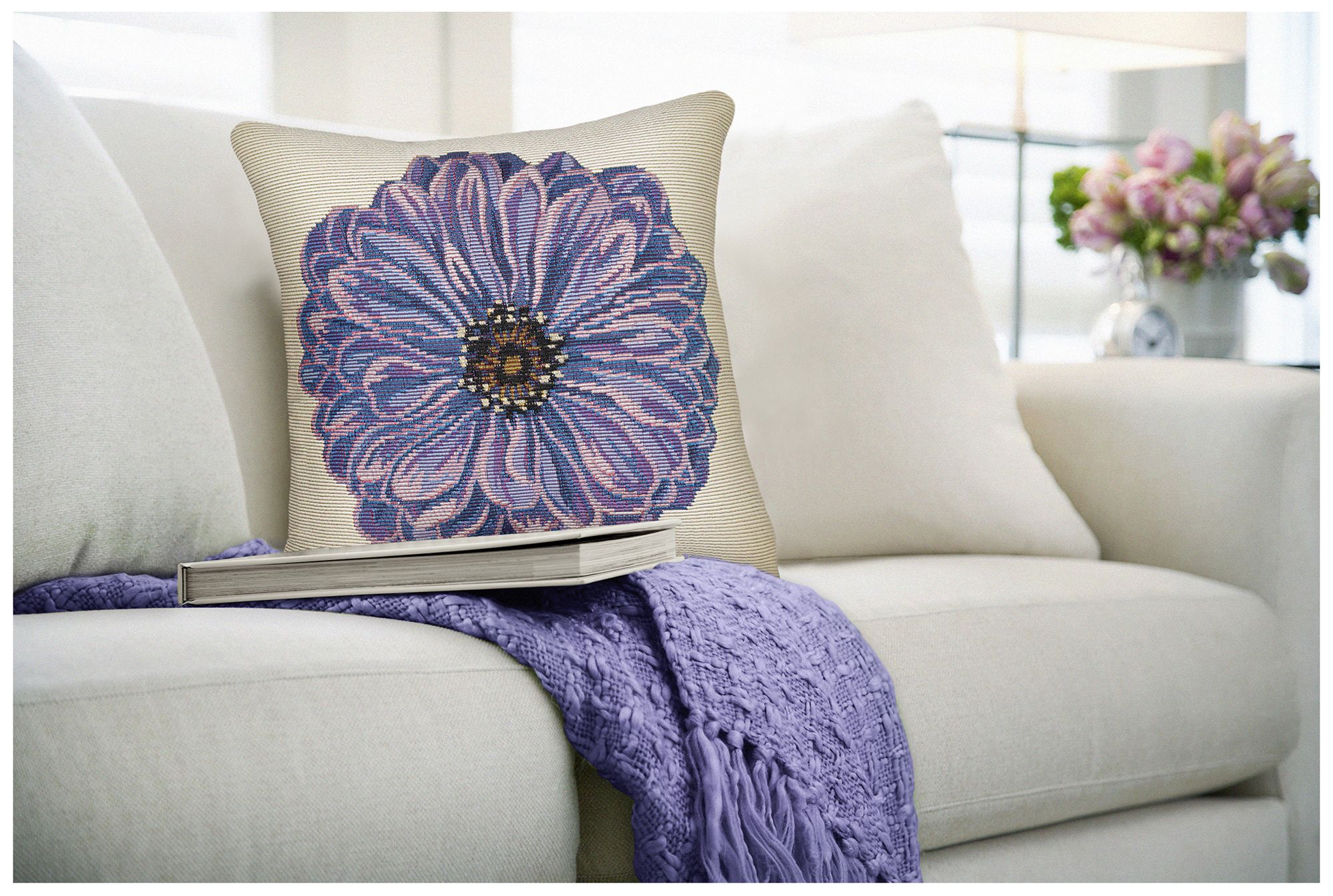 Image 7 Liora Manne Marina Purple Flower Indoor/Outdoor Pillow Purple 18"x18 more views