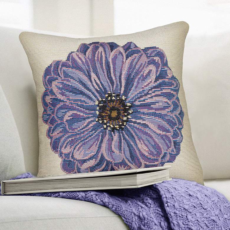 Image 1 Liora Manne Marina Purple Flower Indoor/Outdoor Pillow Purple 18"x18"