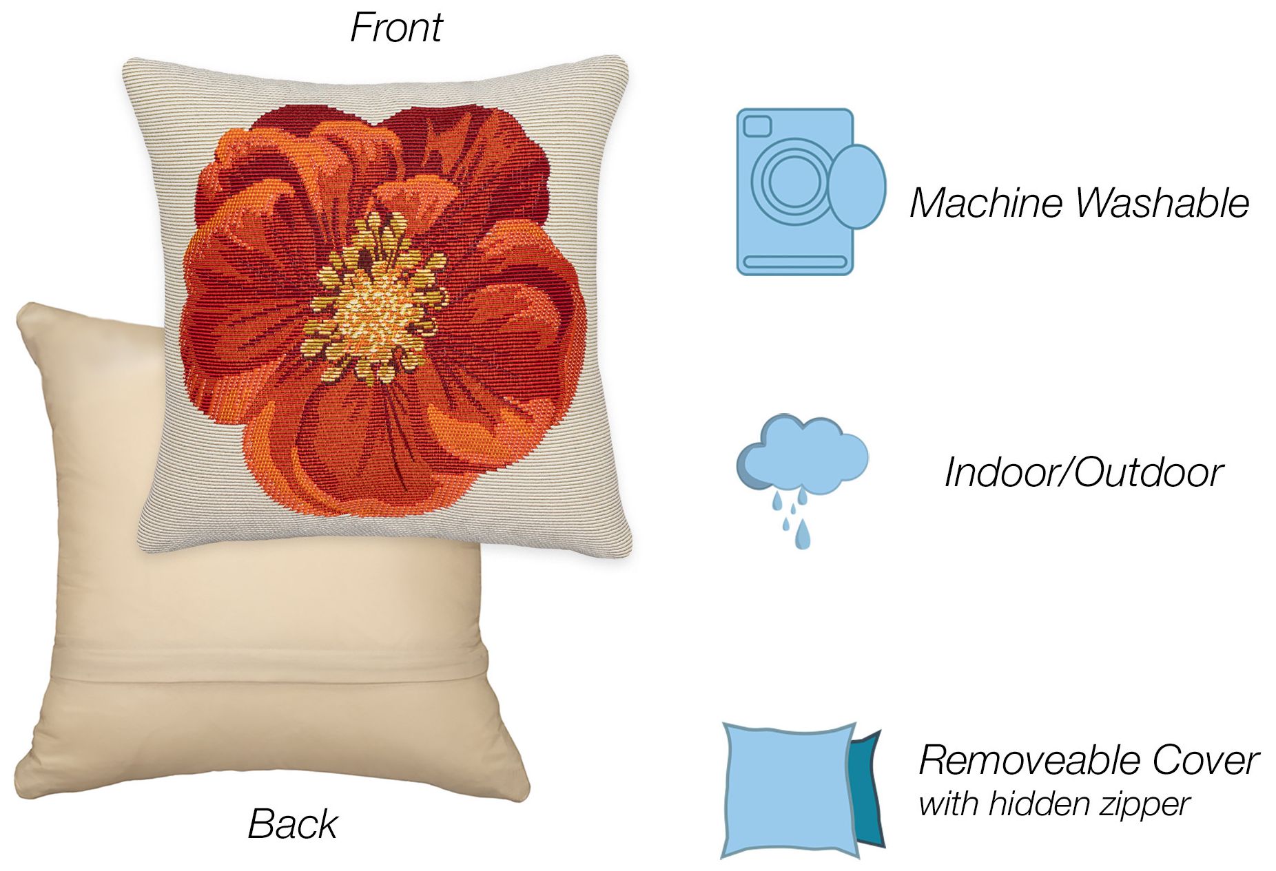 Image 4 Liora Manne Marina Red Flower Indoor/Outdoor Pillow Red 18"x18" more views