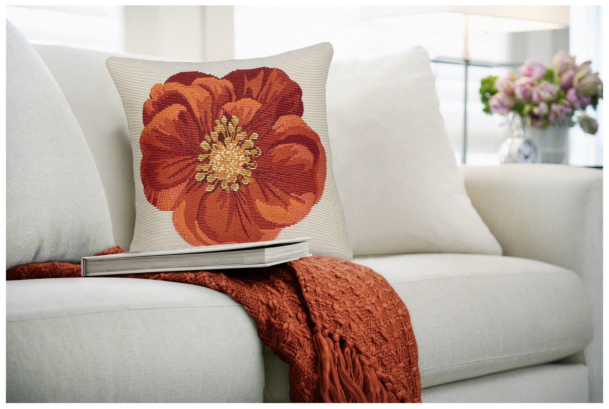 Image 7 Liora Manne Marina Red Flower Indoor/Outdoor Pillow Red 18"x18" more views