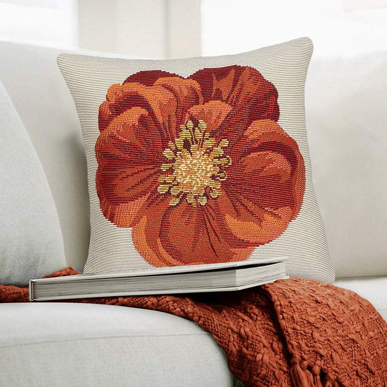 Image 1 Liora Manne Marina Red Flower Indoor/Outdoor Pillow Red 18"x18"