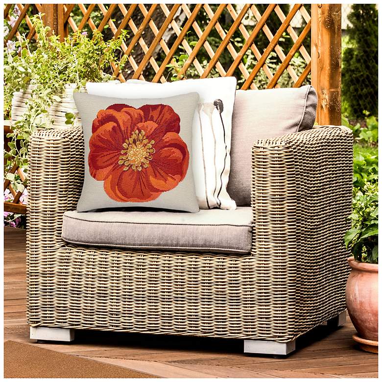 Image 3 Liora Manne Marina Red Flower Indoor/Outdoor Pillow Red 18"x18" more views