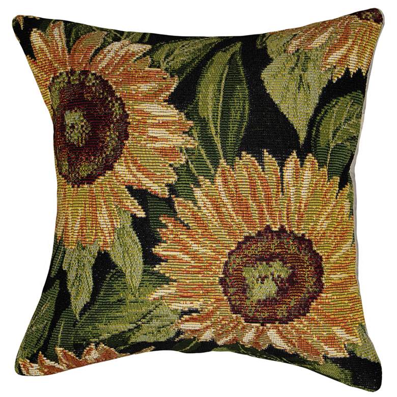 Image 1 Liora Manne Marina Sunflowers Indoor/Outdoor Pillow Black 18"x18"