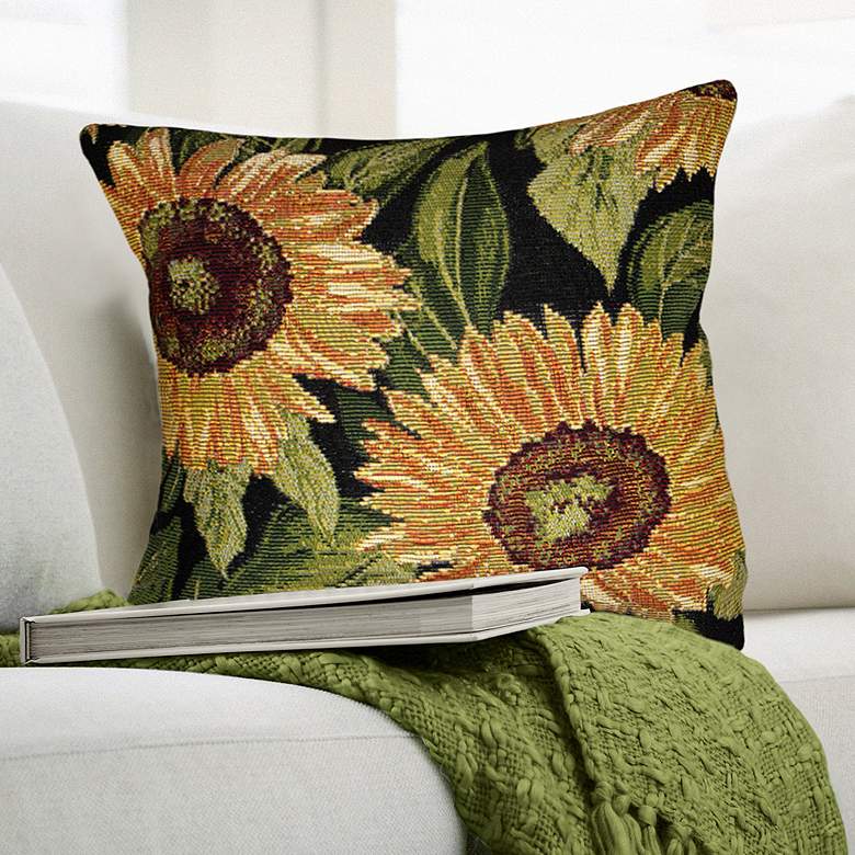 Image 1 Liora Manne Marina Sunflowers Indoor/Outdoor Pillow Black 18"x18"