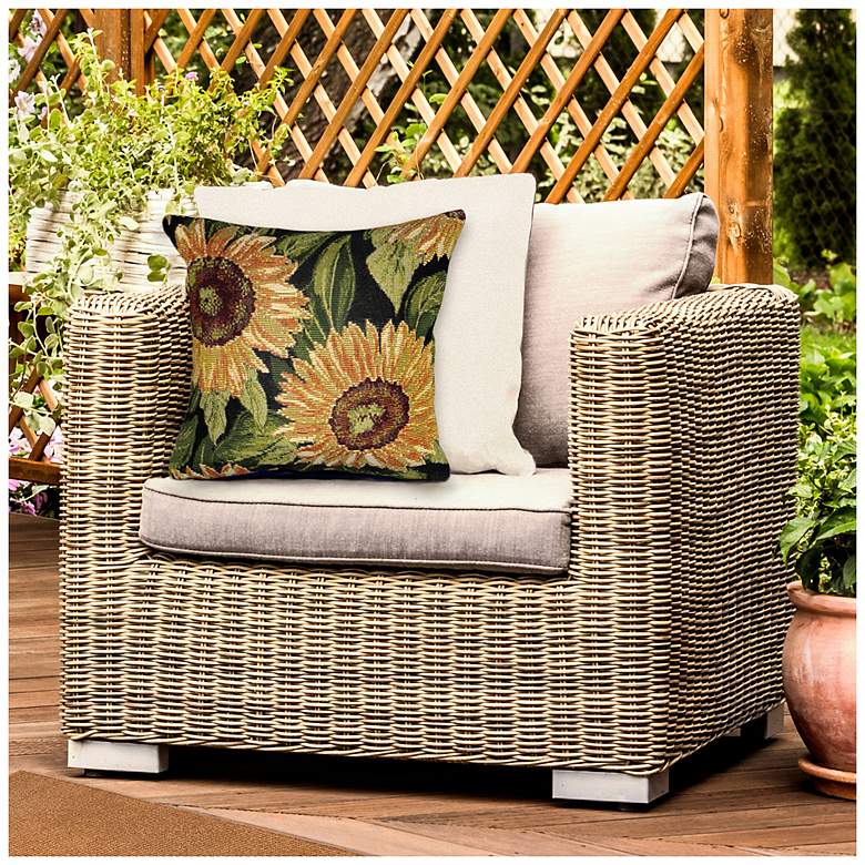 Image 3 Liora Manne Marina Sunflowers Indoor/Outdoor Pillow Black 18"x18" more views