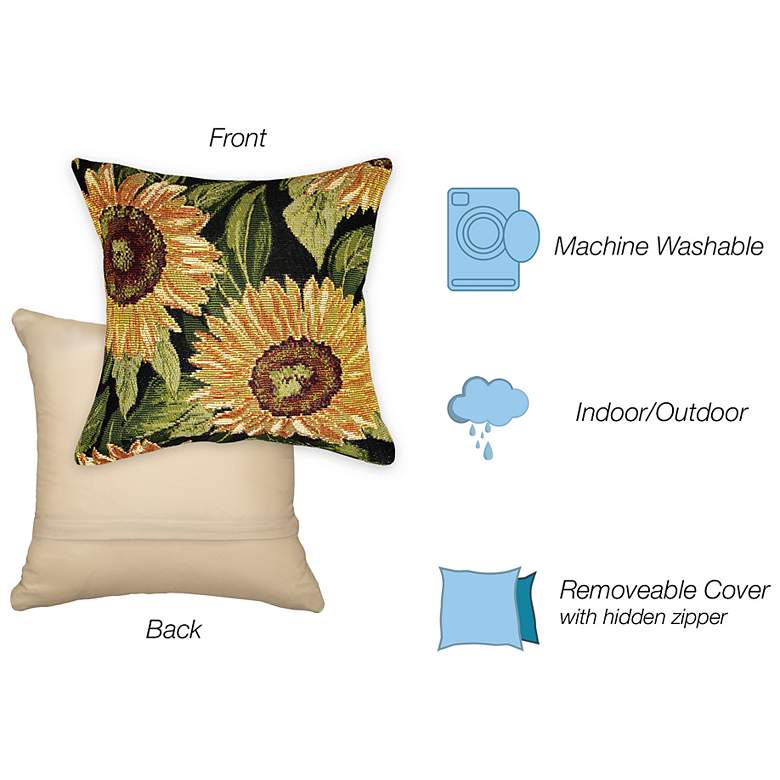 Image 4 Liora Manne Marina Sunflowers Indoor/Outdoor Pillow Black 18"x18" more views