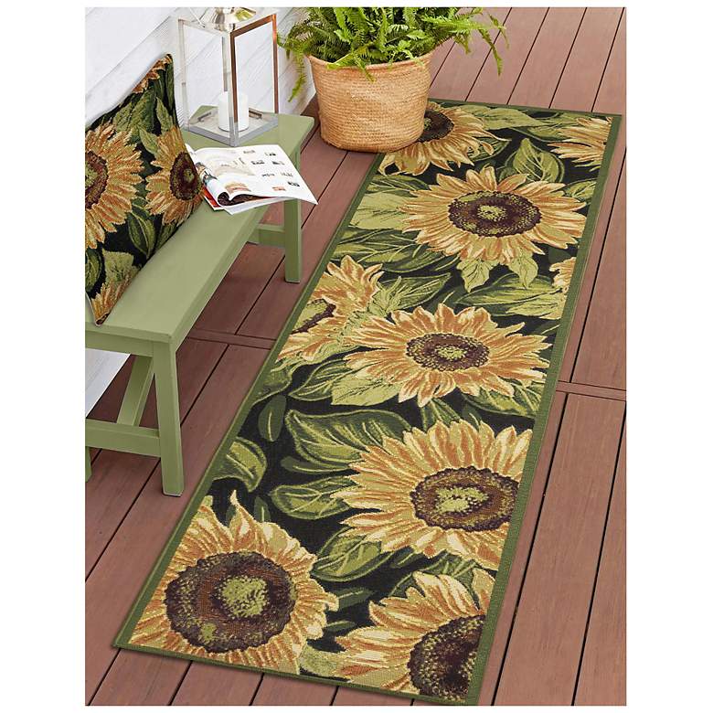 Image 7 Liora Manne Marina Sunflowers Indoor/Outdoor Pillow Black 18"x18" more views