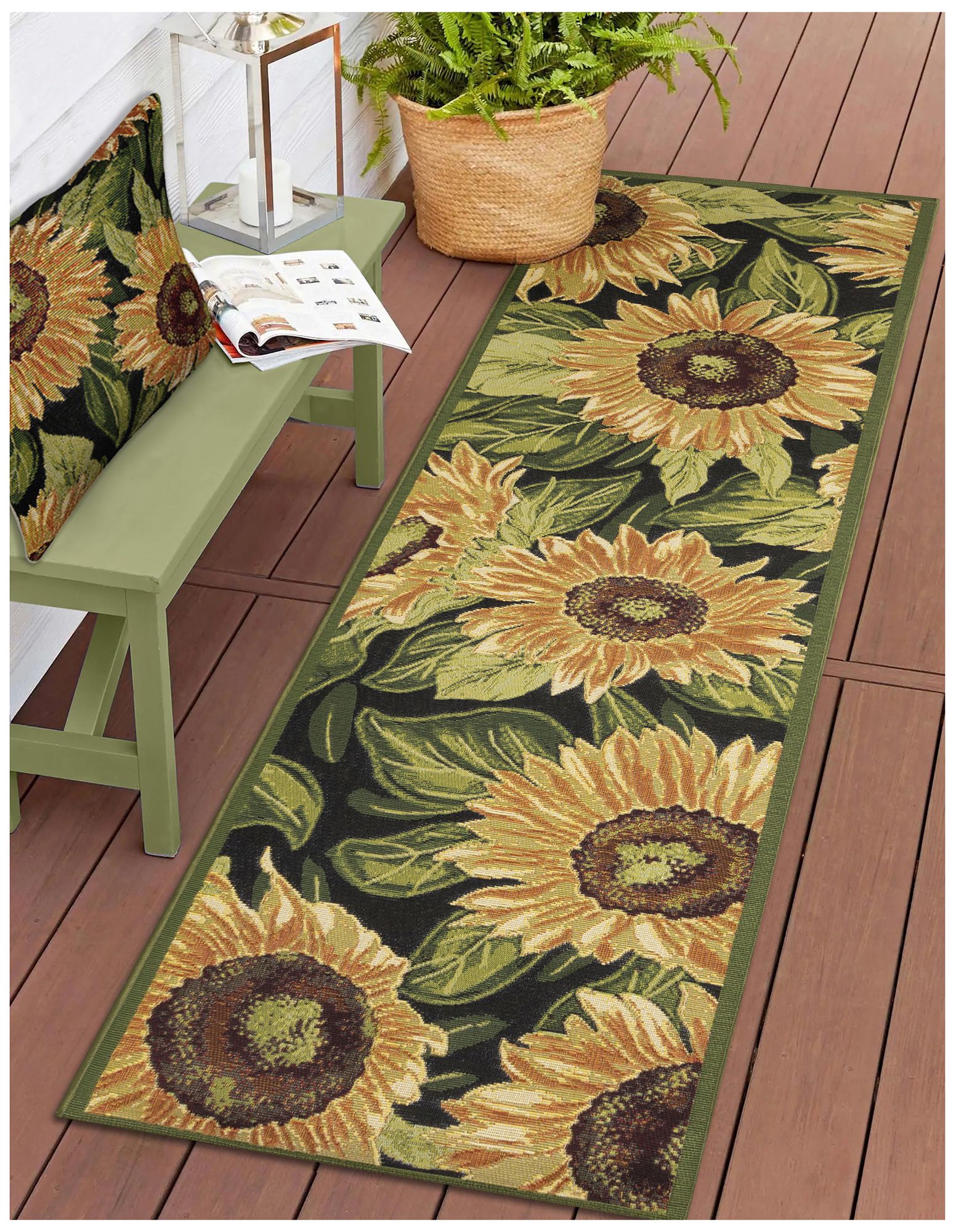 Liora Manne Marina Sunflowers Indoor/Outdoor Pillow Black 18"x18"
