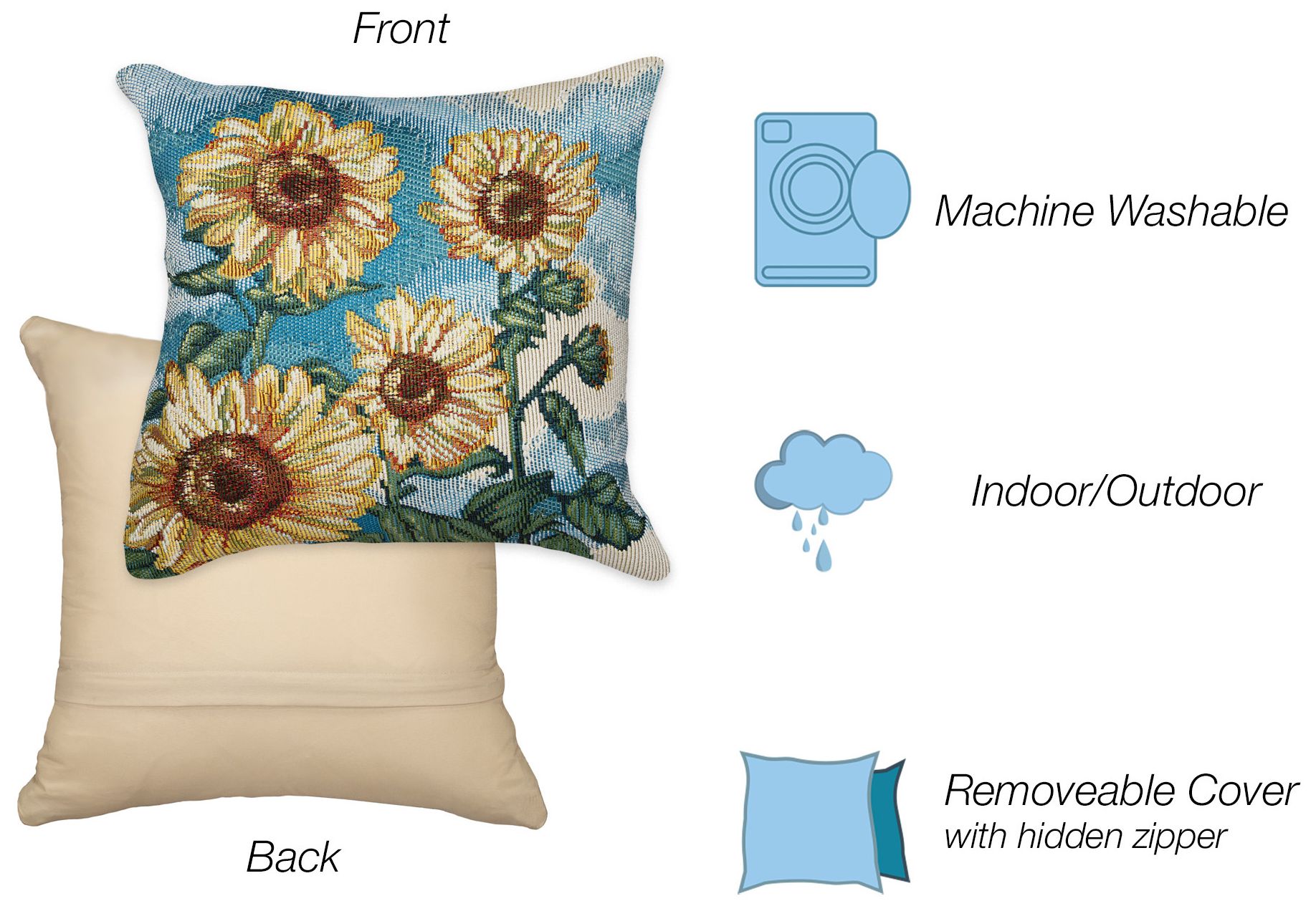 Image 4 Liora Manne Marina Sunny Day Indoor/Outdoor Pillow Blue 18"x18" more views