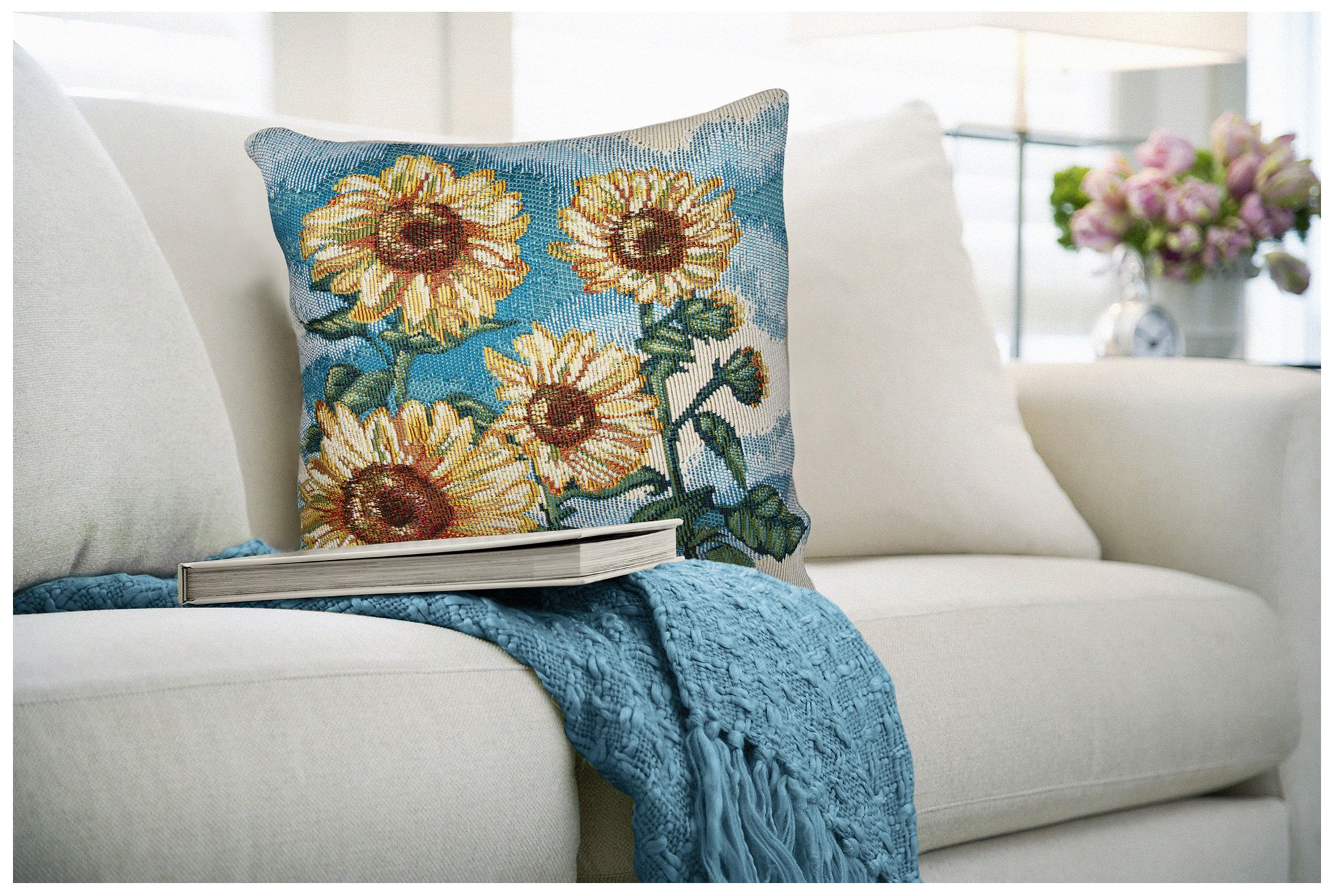 Image 7 Liora Manne Marina Sunny Day Indoor/Outdoor Pillow Blue 18"x18" more views