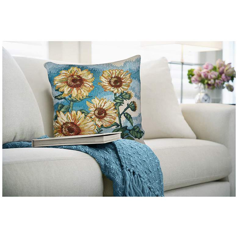 Image 7 Liora Manne Marina Sunny Day Indoor/Outdoor Pillow Blue 18"x18" more views