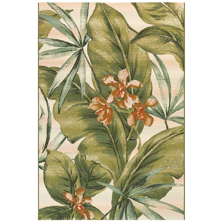 Image 1 Liora Manne Marina Tropical Leaf Indoor/Outdoor Rug Cream 4&#39;10 inch x 