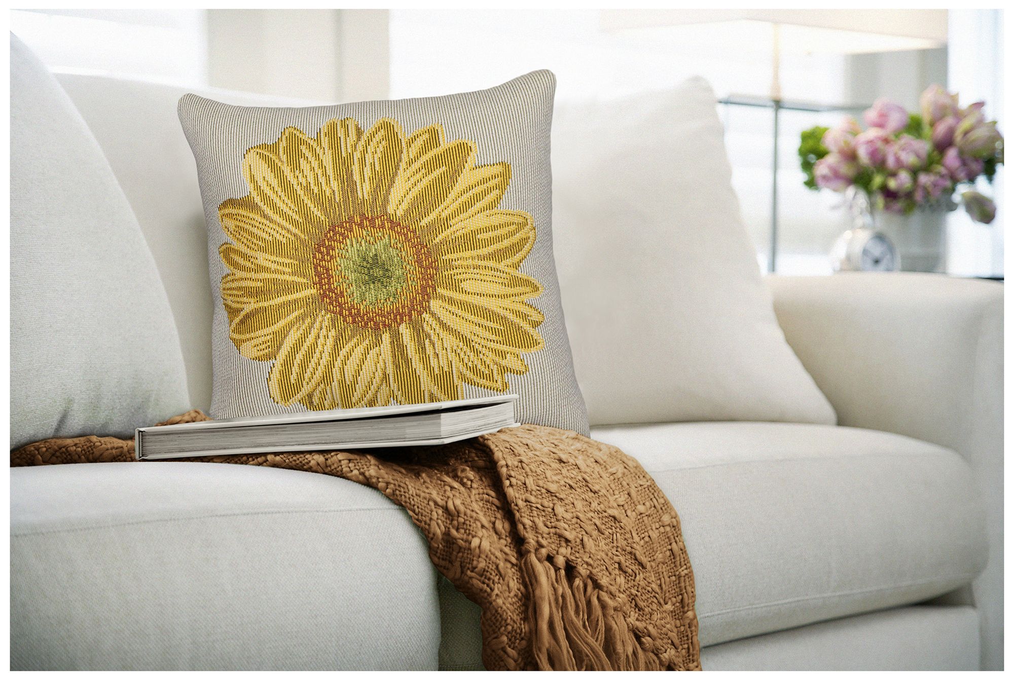 Image 7 Liora Manne Marina Yellow Flower Indoor/Outdoor Pillow Yellow 18"x18 more views