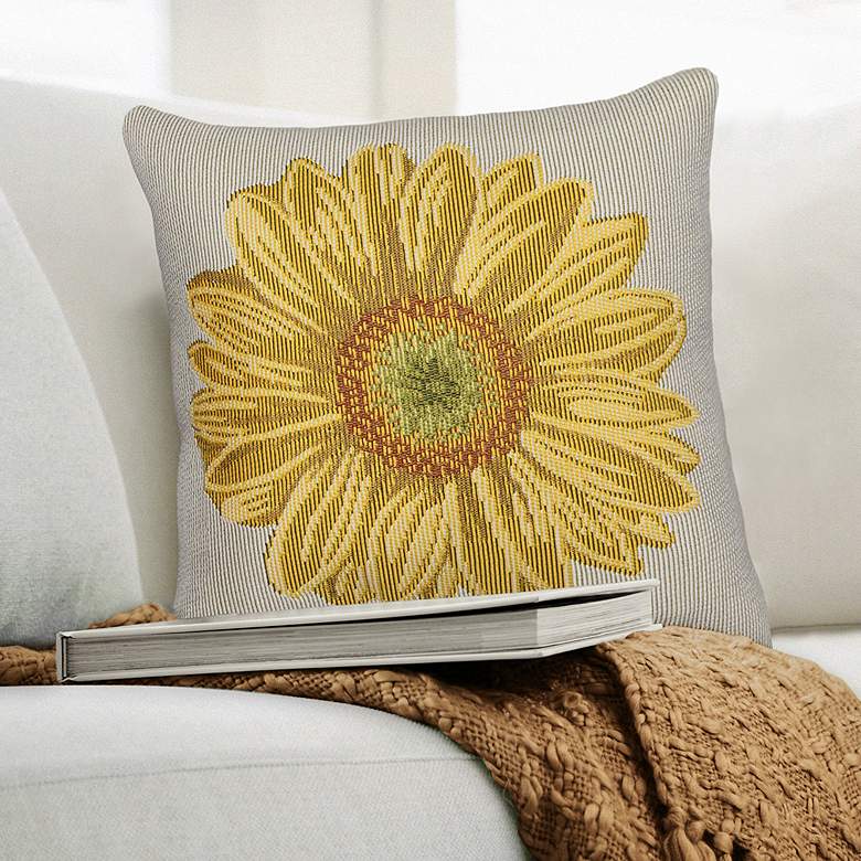 Image 1 Liora Manne Marina Yellow Flower Indoor/Outdoor Pillow Yellow 18"x18"