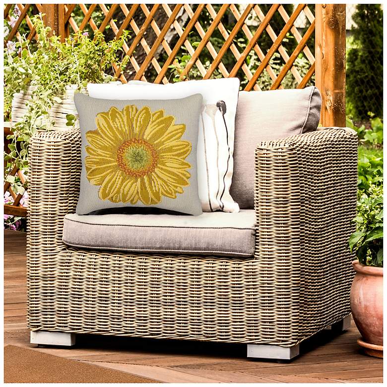 Image 3 Liora Manne Marina Yellow Flower Indoor/Outdoor Pillow Yellow 18"x18" more views