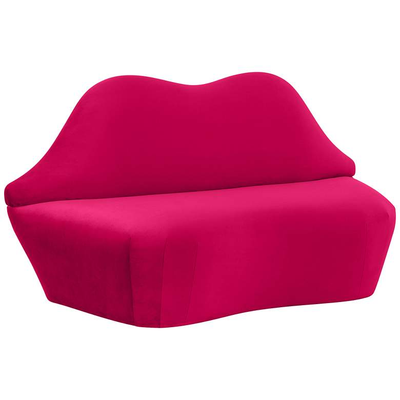 Image 3 Lips Hot Pink Velvet Fabric Settee