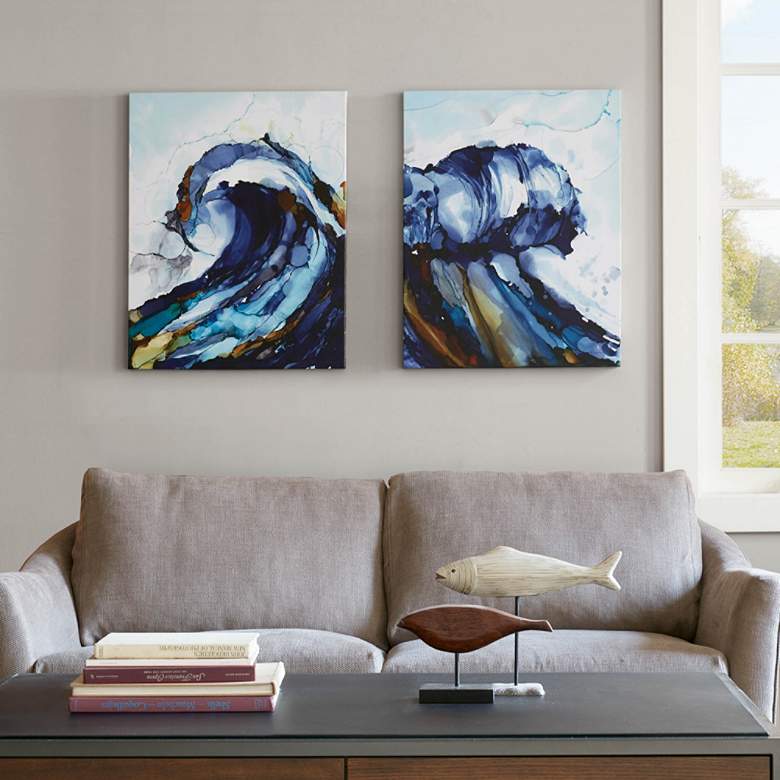Image 1 Liquid Waves 28" High 2-Piece Gel Coat Canvas Wall Art Set