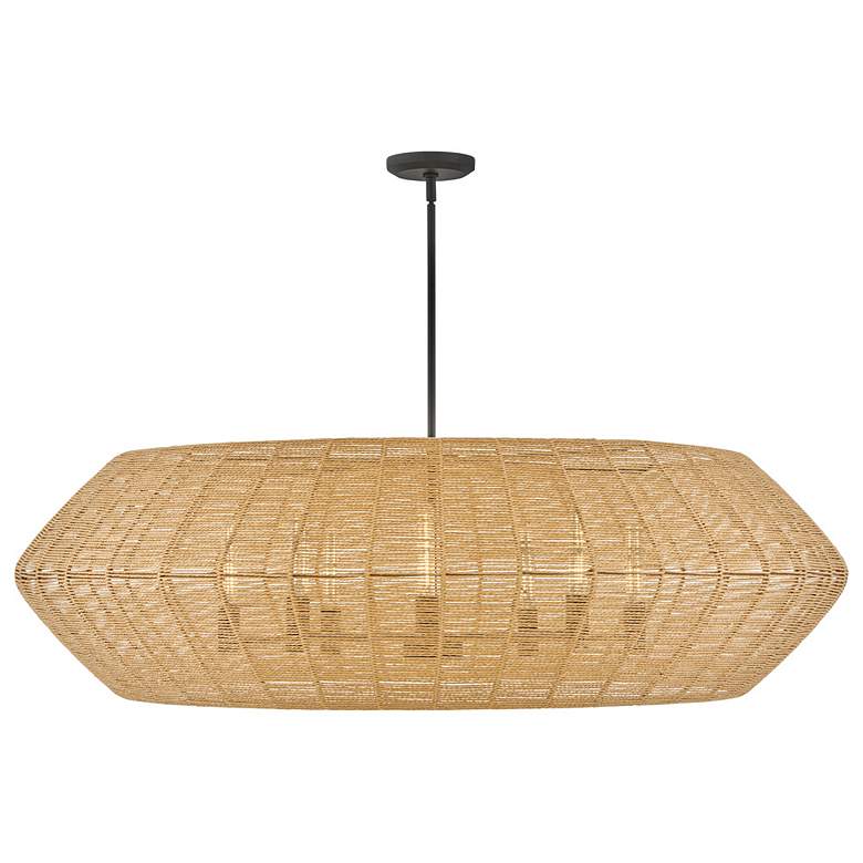 Image 1 Lisa McDennon Luca 60"W Black w/ Woven Drum Shade Chandelier