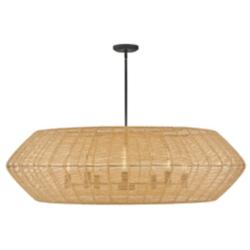 Lisa McDennon Luca 60"W Black w/ Woven Drum Shade Chandelier