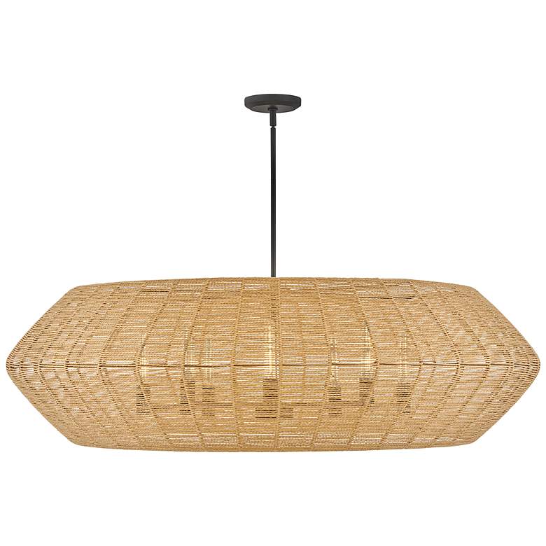 Image 2 Lisa McDennon Luca 60"W Black w/ Woven Drum Shade Chandelier more views